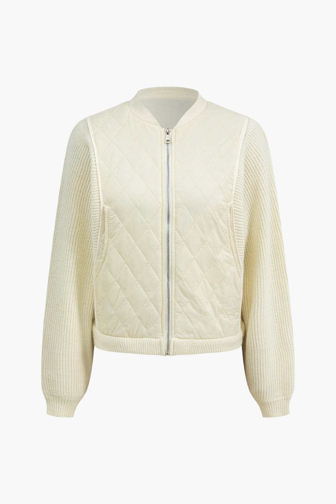 Knit Patchwork Zipper Cardigan