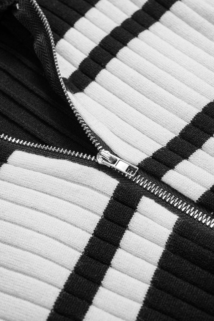 Knit Contrast Zipper Long-Sleeve Top