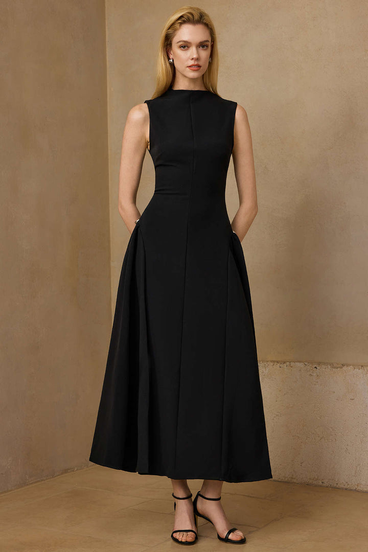 Metallic Decor Zipper Sleeveless Maxi Dress