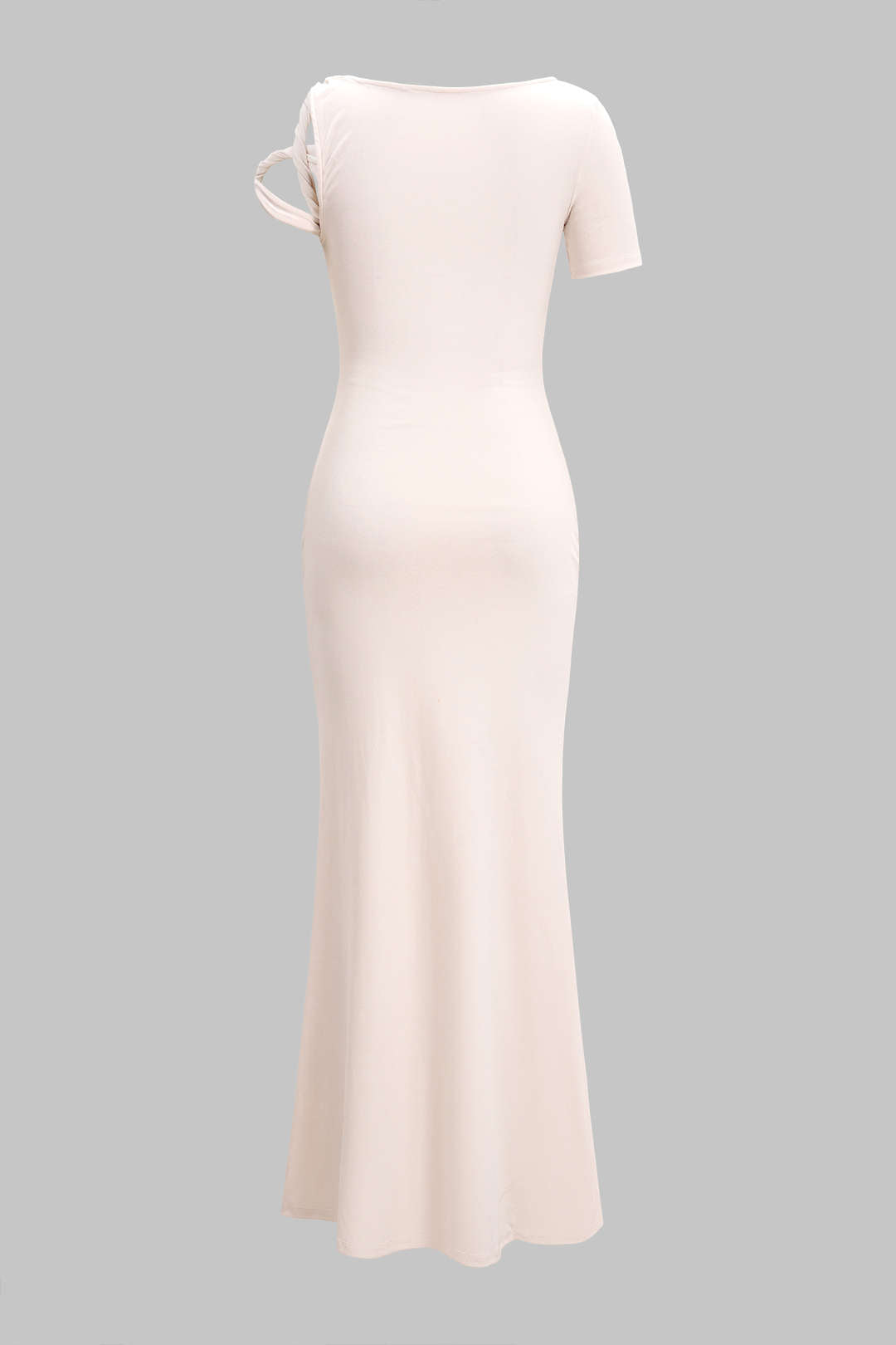 Solid Asymmetrical Twist Knot Short Sleeve Maxi Dress