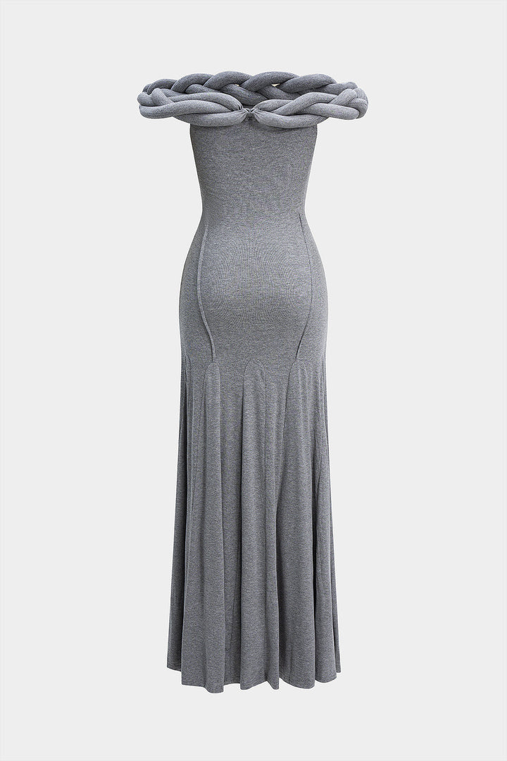 Off Shoulder Braided Ruched Maxi Dress