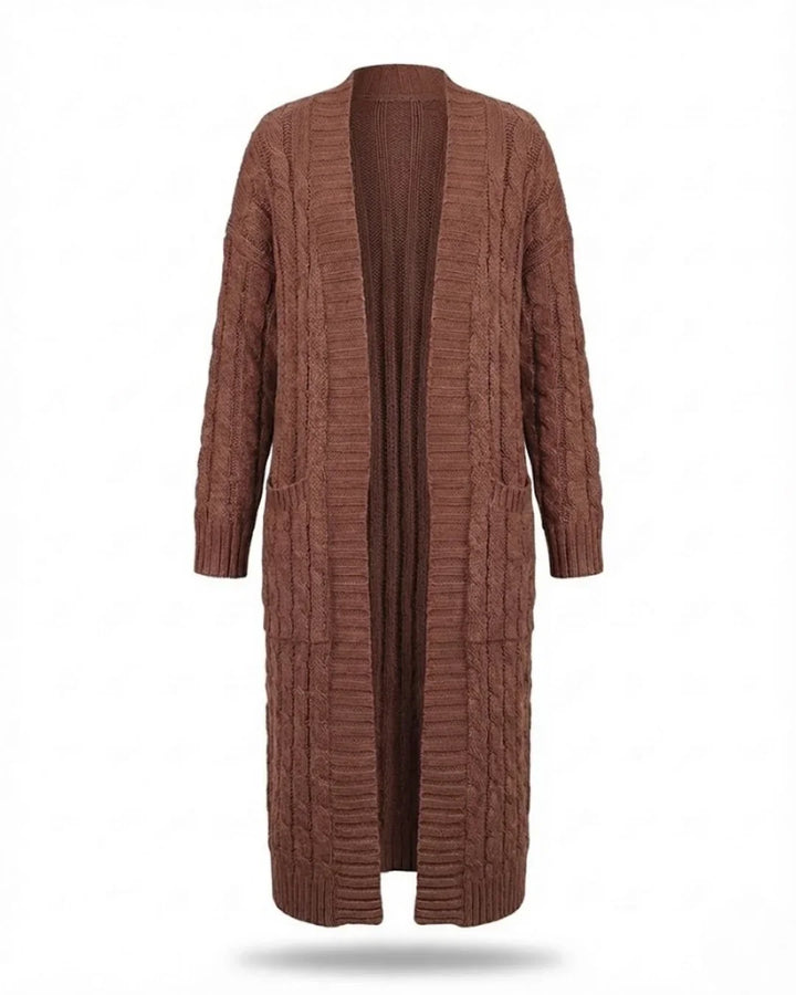 Indira™ | Extra-Long Cable-Knit Pocket Cardigan