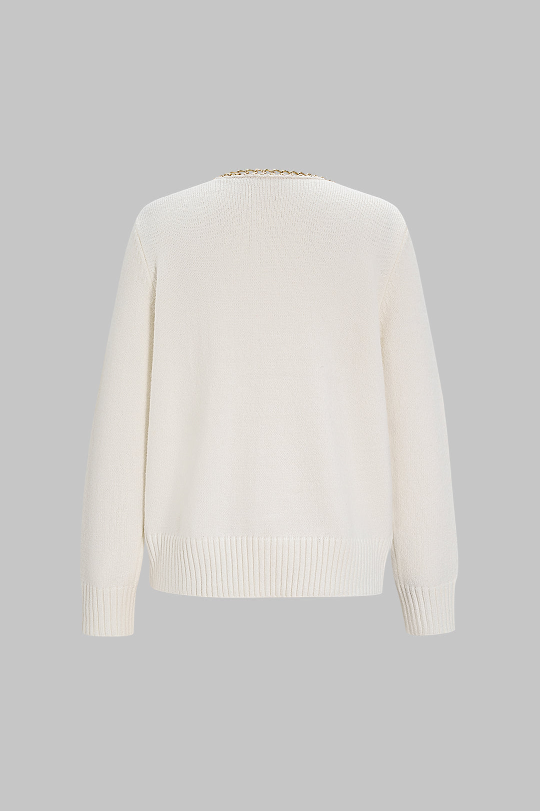 Knit V-Neck Chain Long-Sleeve Top
