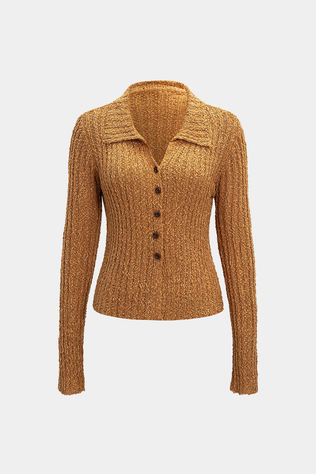 Knit Ribbed Button Long-Sleeve Top