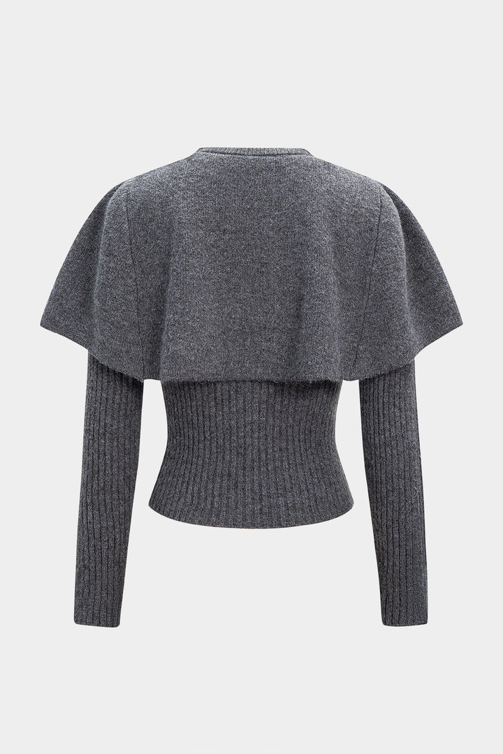 Knit Metallic Irregular Button Long-Sleeve Top With Scarf