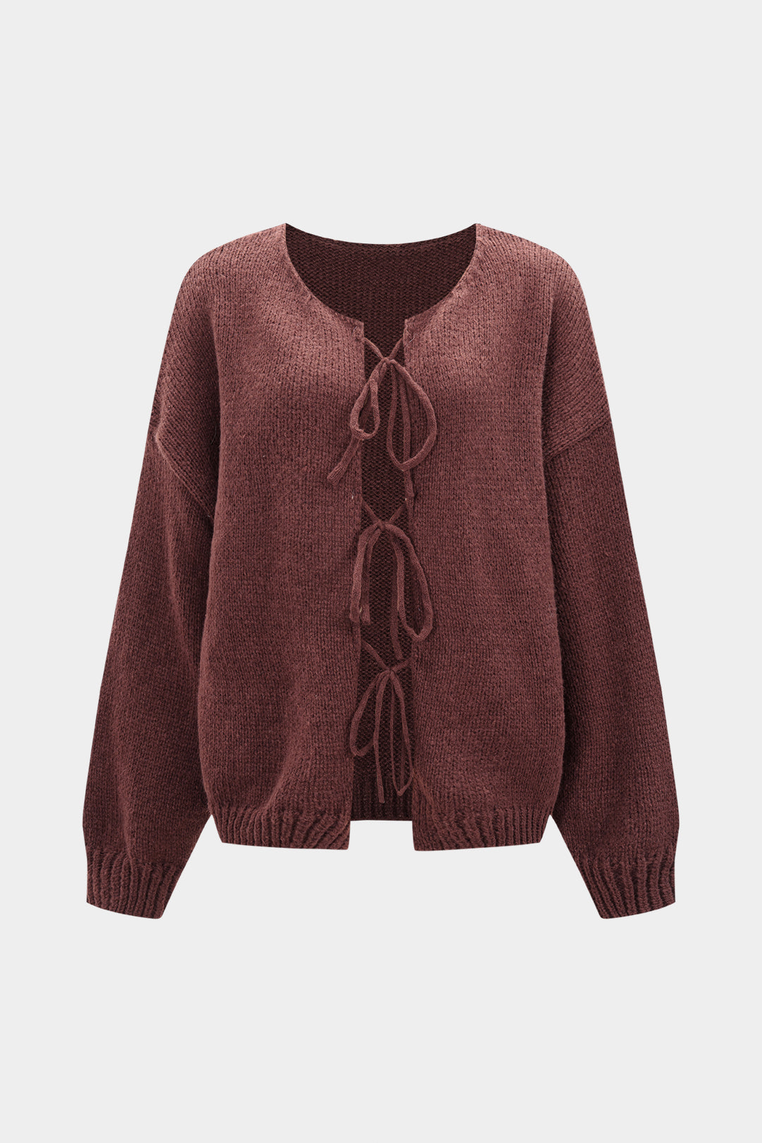 Knit Round Neck Tie-Up Cardigan