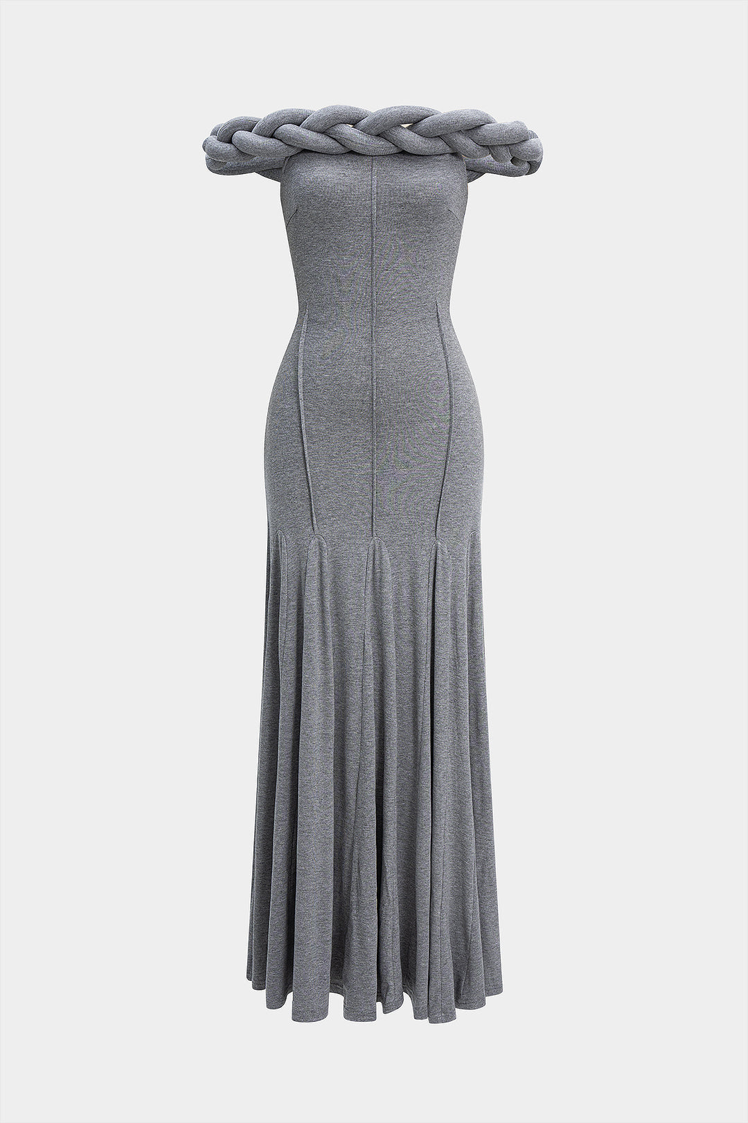 Off Shoulder Braided Ruched Maxi Dress