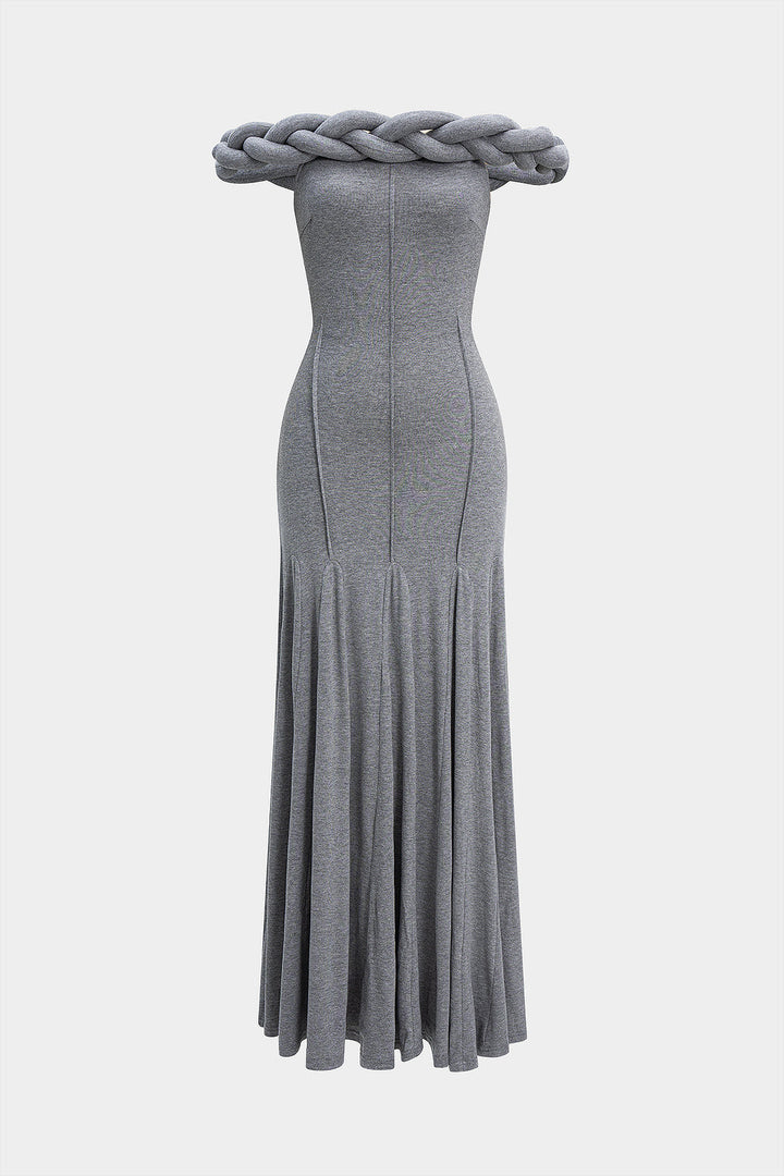 Off Shoulder Braided Ruched Maxi Dress