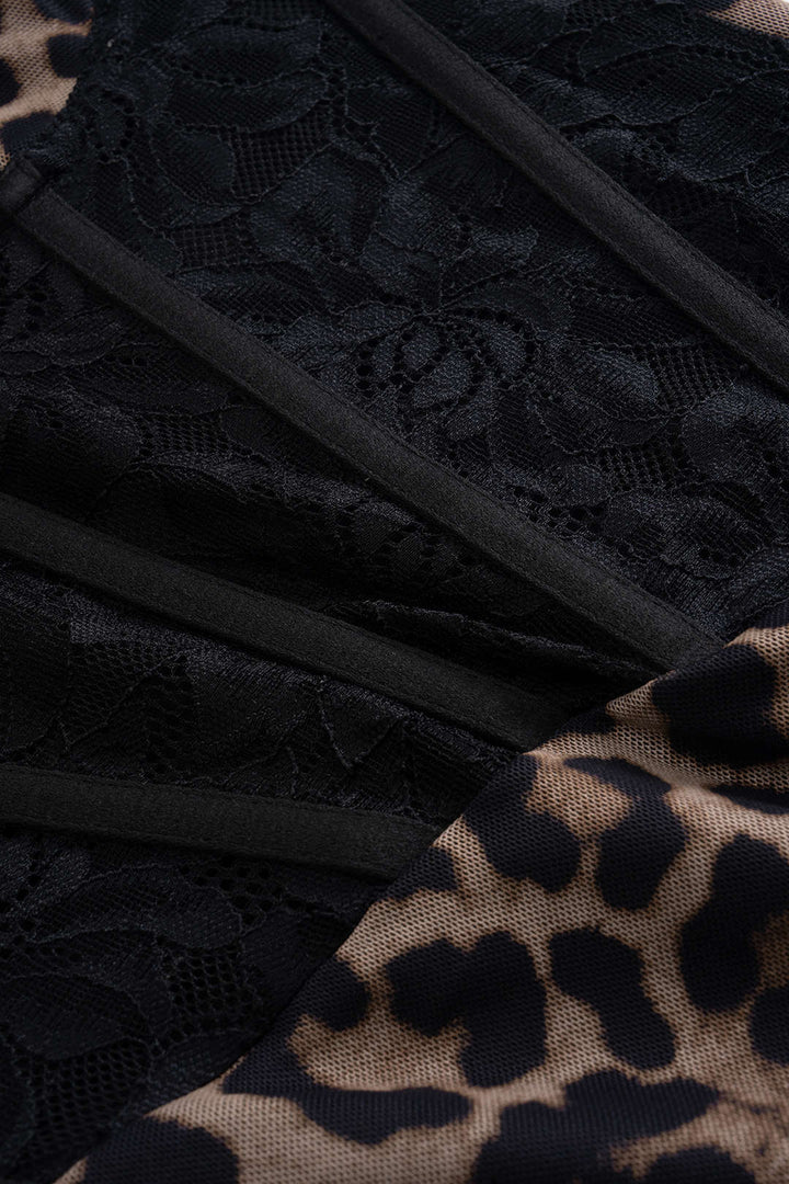 Leopard Print Bustier Lace Slip Sleeveless Maxi Dress