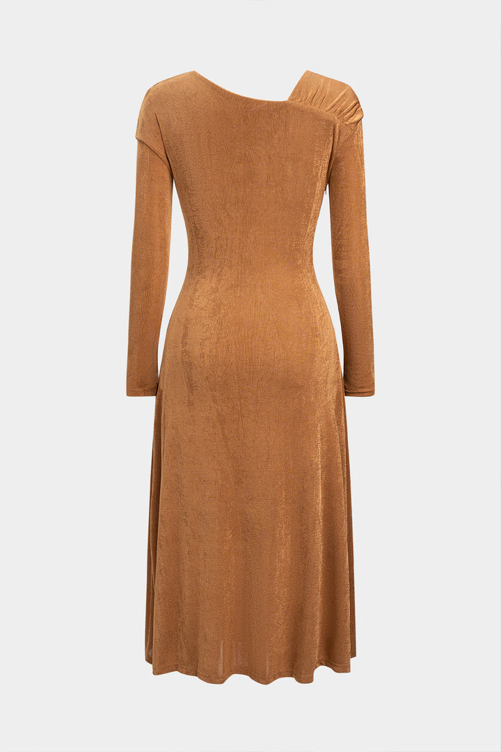 Ruched Asymmetrical Long Sleeve Maxi Dress
