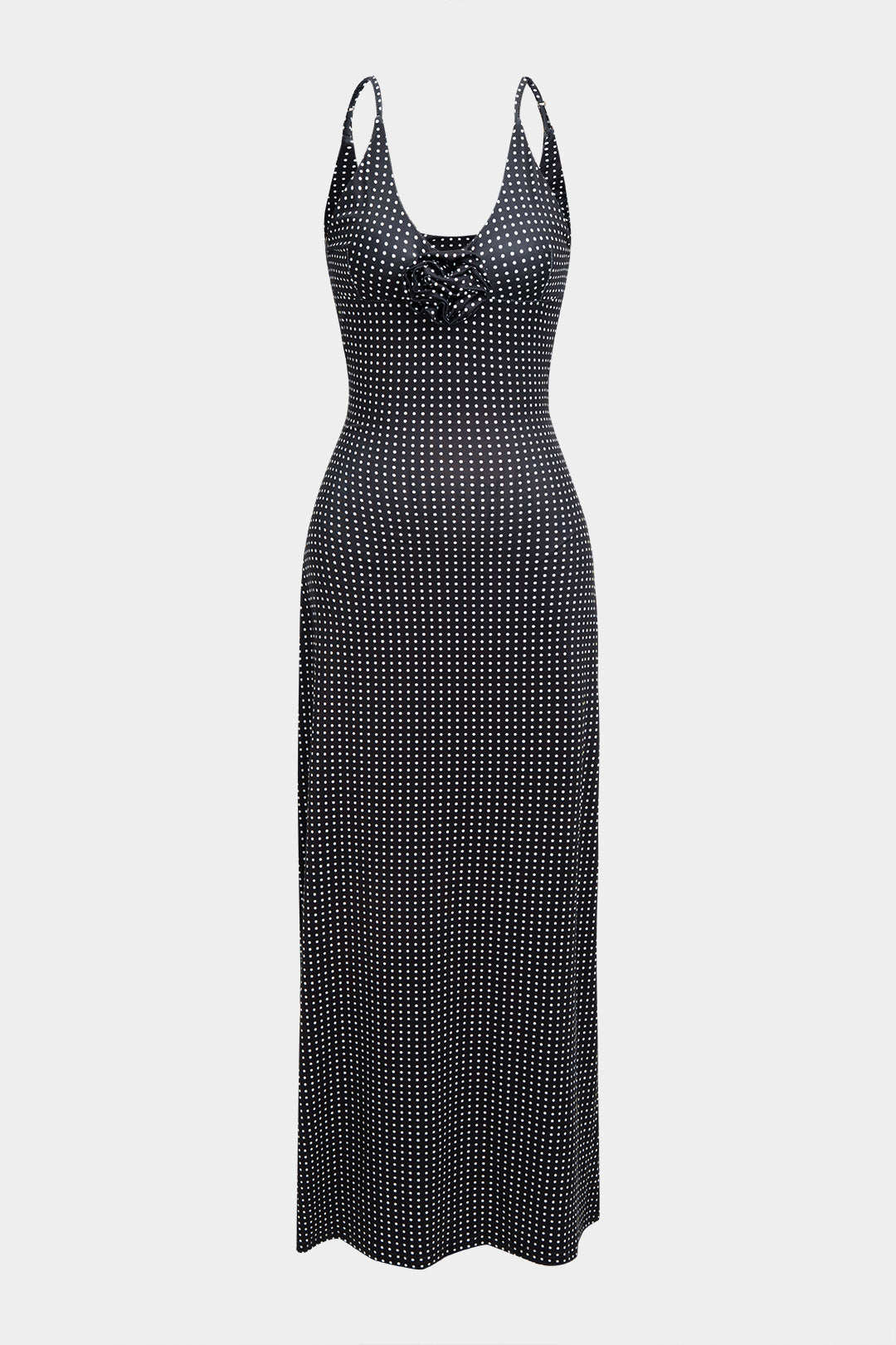 Polka Dots Print V-Neck 3D Flower Slip Sleeveless Maxi Dress