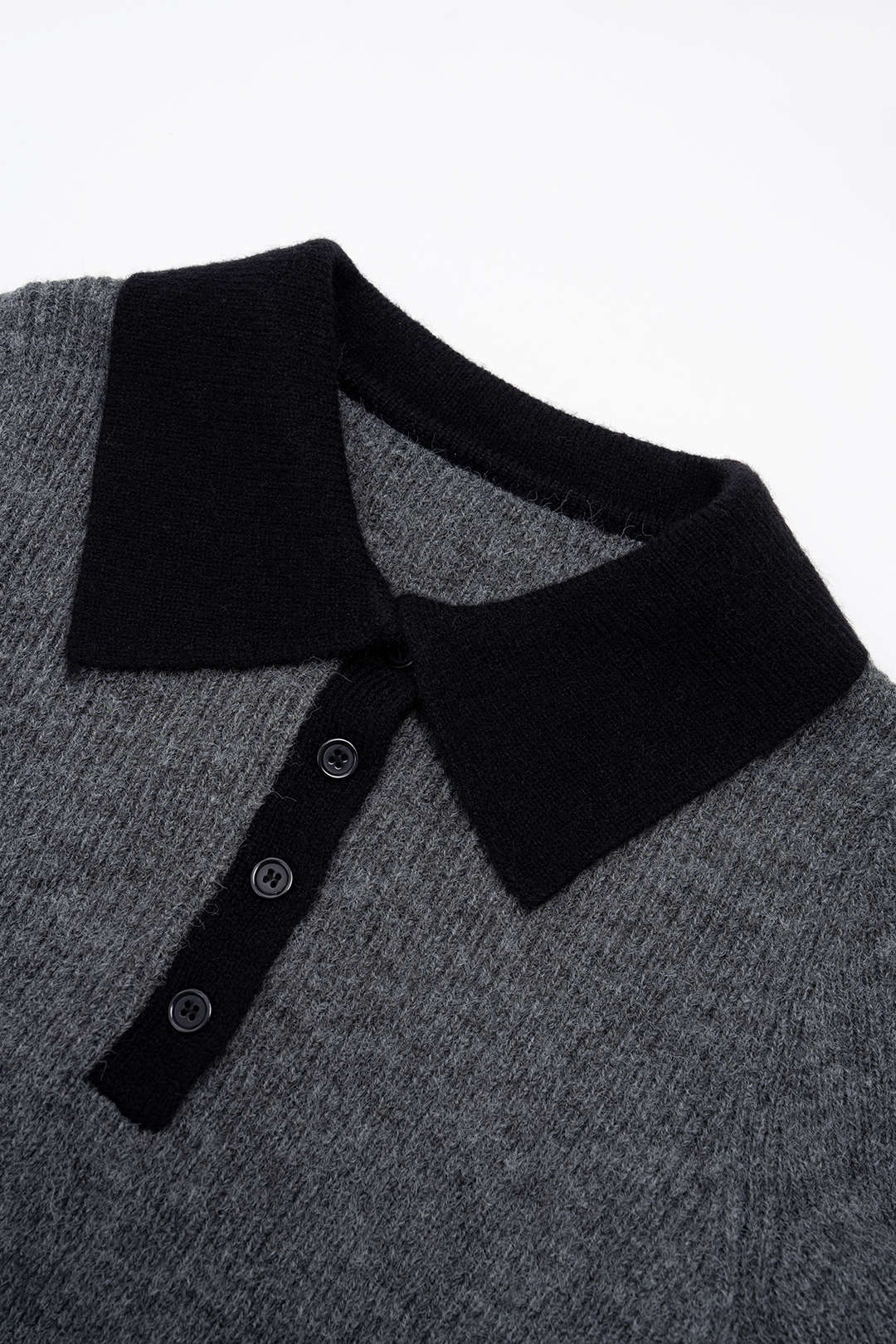 Knit Button Contrast Long-Sleeve Top