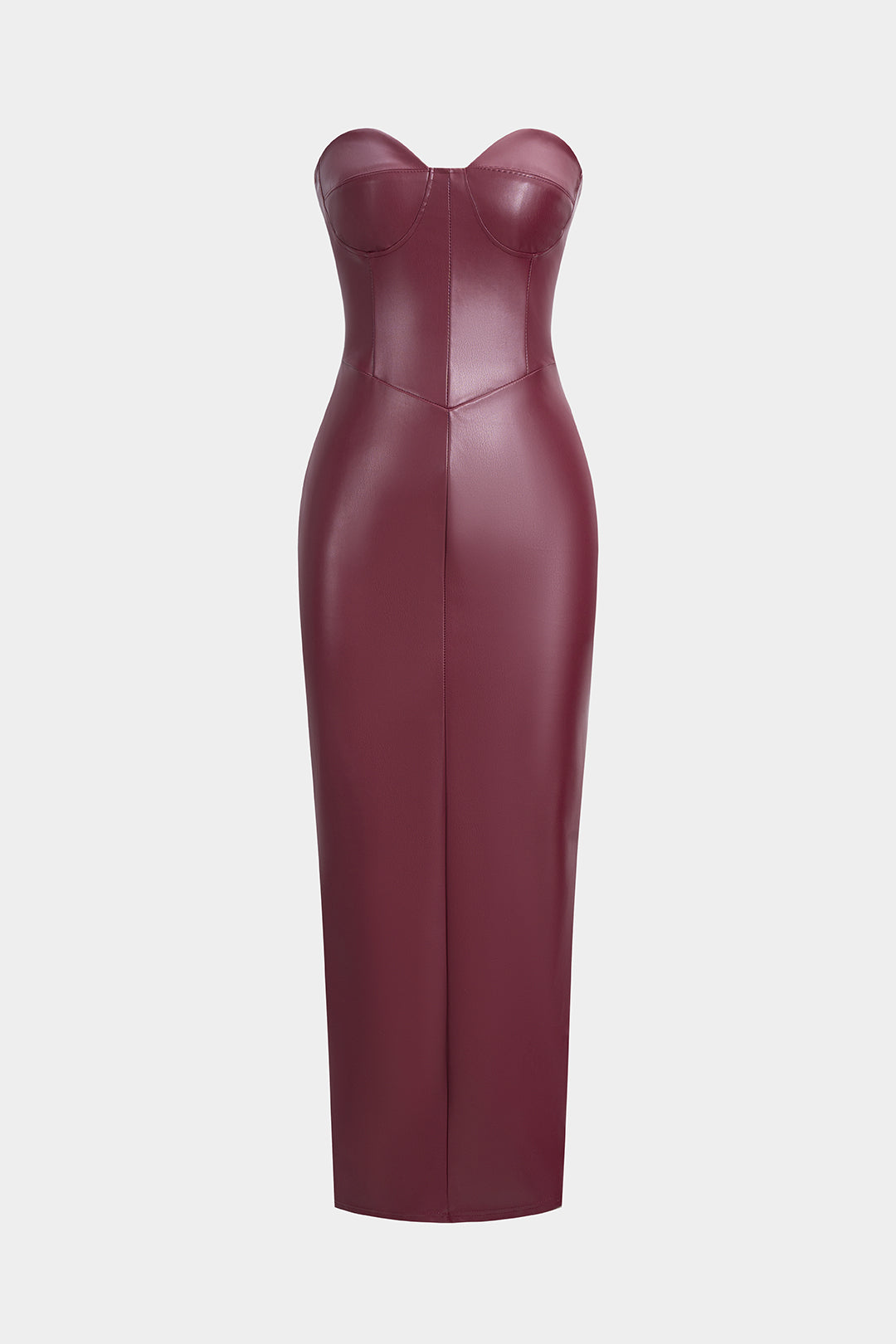 Faux Leather Strapless Sleeveless Maxi Dress