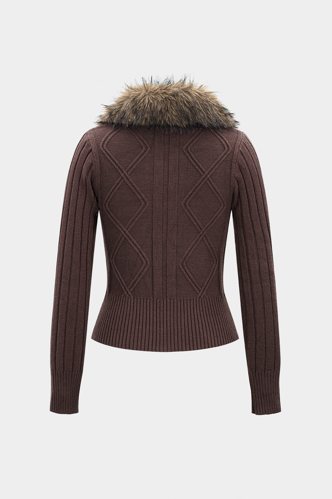 Knit Patchwork Fringe Zipper Cardigan