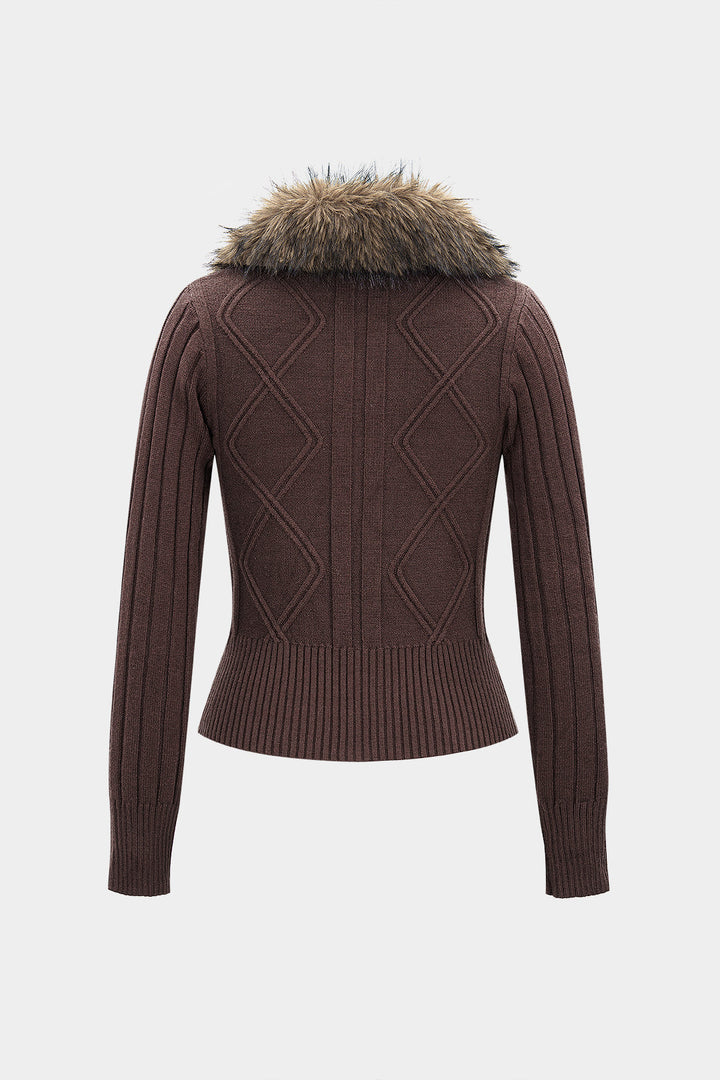 Knit Patchwork Fringe Zipper Cardigan