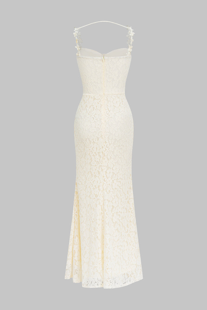 Patchwork Lace Flower Applique Sleeveless Slip Maxi Dress