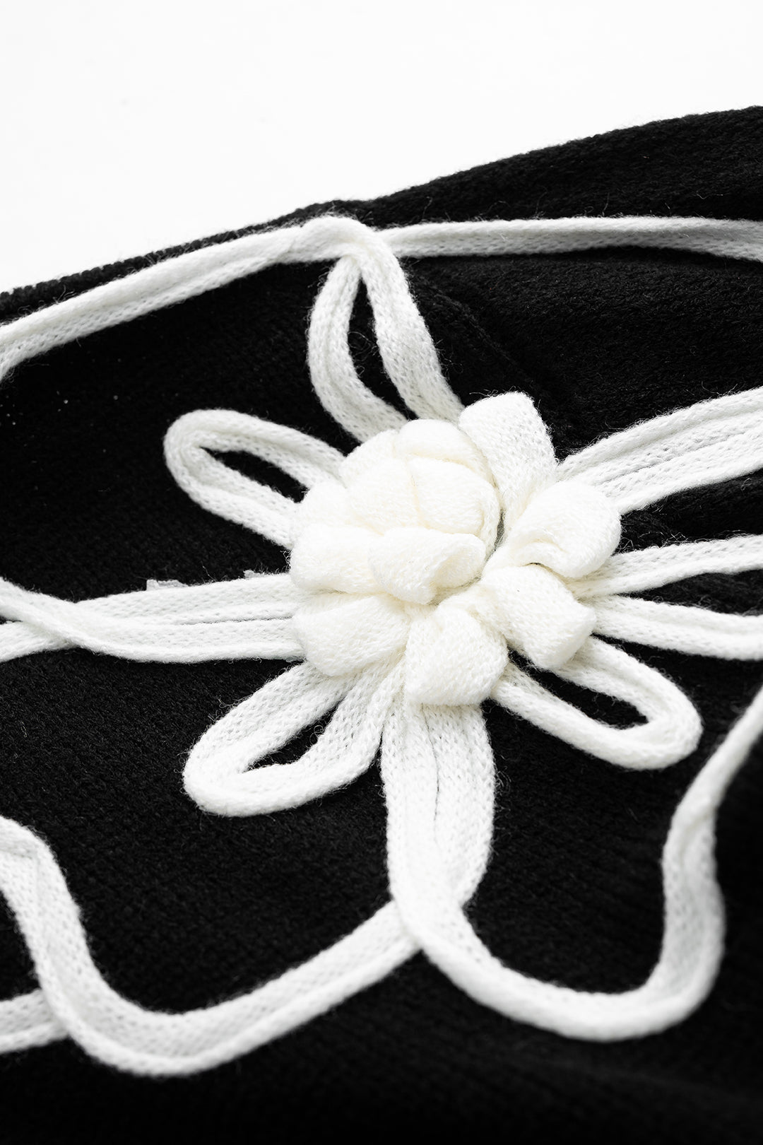 Knit V-Neck Flower Applique Long-Sleeve Top