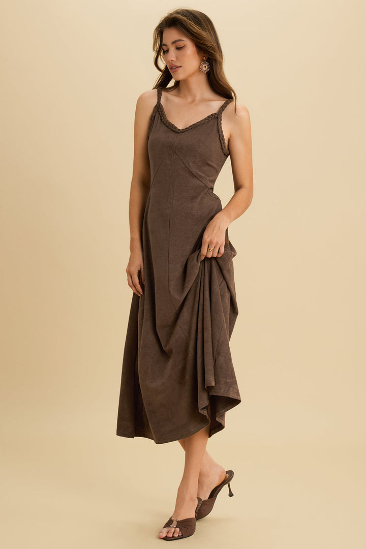 Suede Twist Knot Ruched Sleeveless Dress