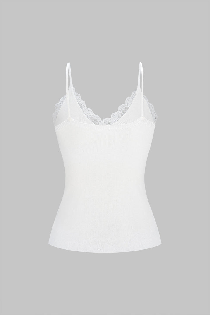 Knit Patchwork Lace Trim V-Neck Cami Top
