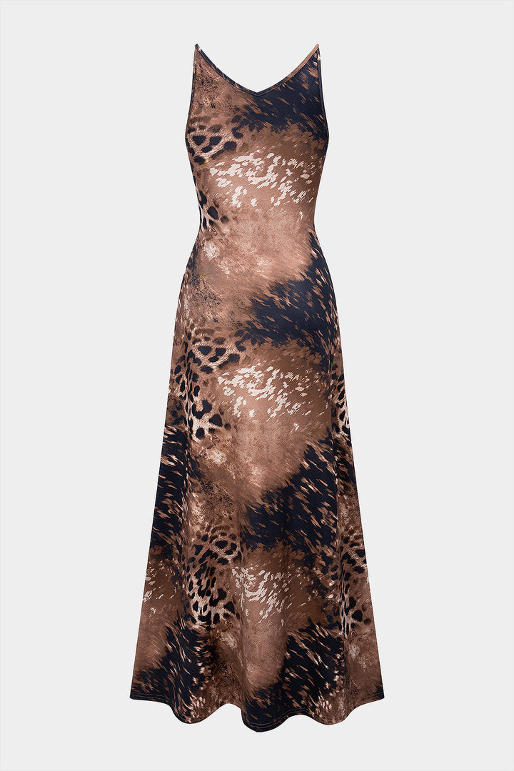 Leopard Print Sleeveless Maxi Dress