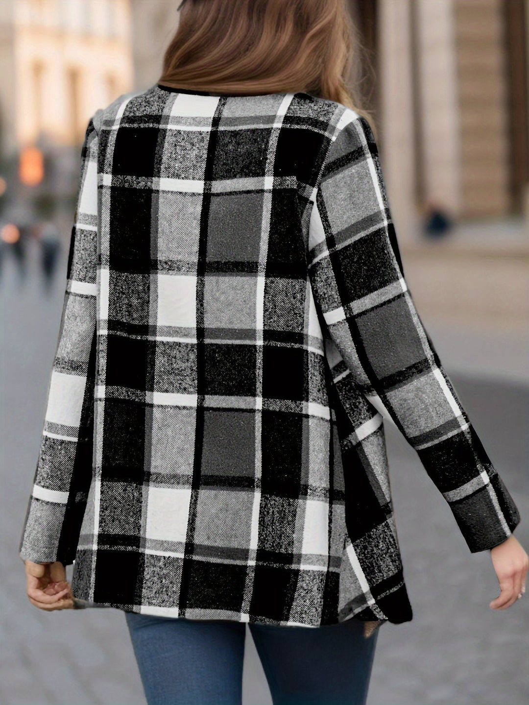 Yousra™ | Plaid Open-Front Waterfall Cardigan