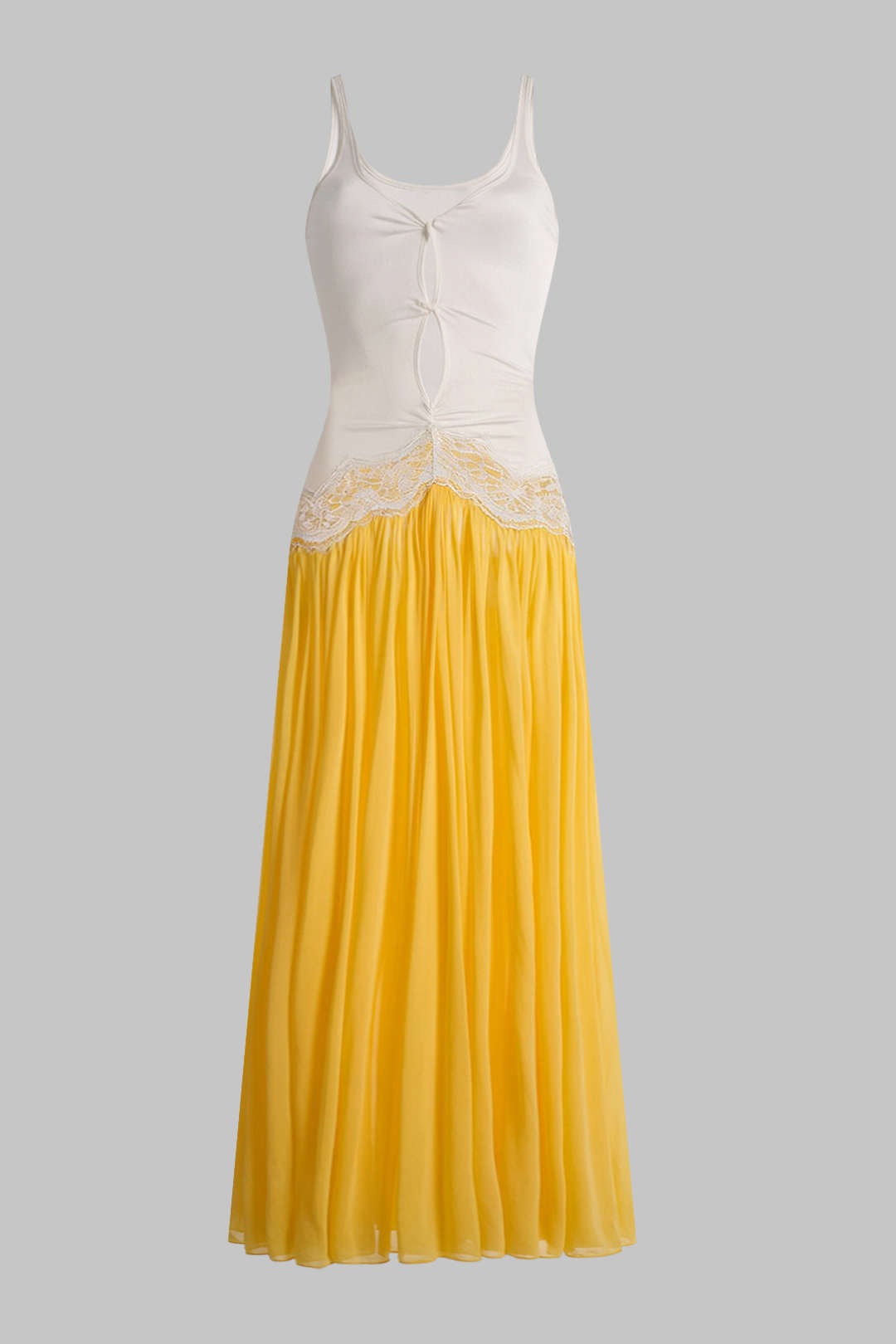Patchwork Lace Cut Out Ruched Sleeveless Dress
