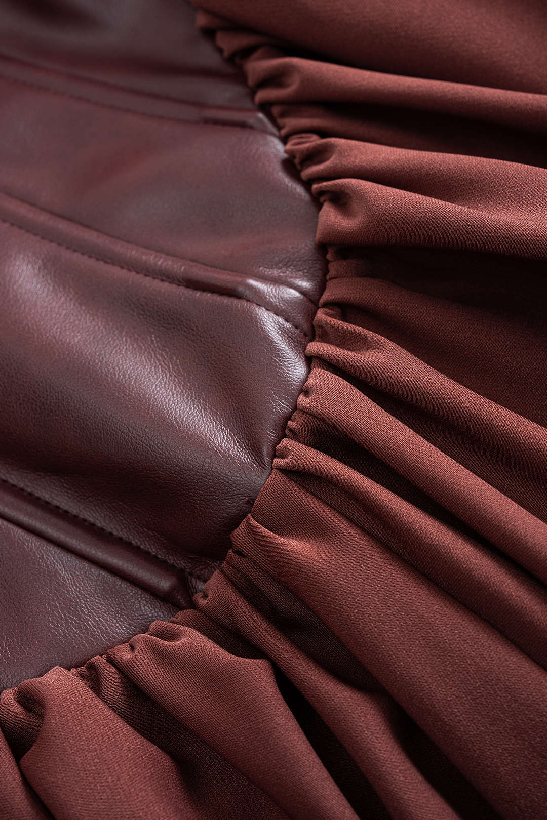Faux Leather Patchwork Ruched Asymmetrical Sleeveless Maxi Dress
