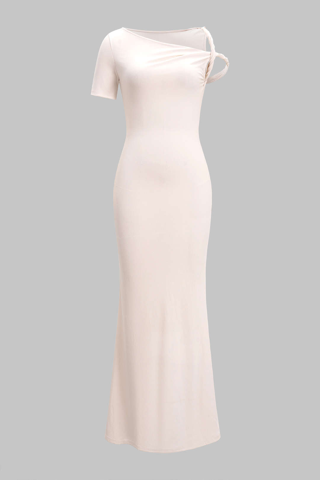 Solid Asymmetrical Twist Knot Short Sleeve Maxi Dress