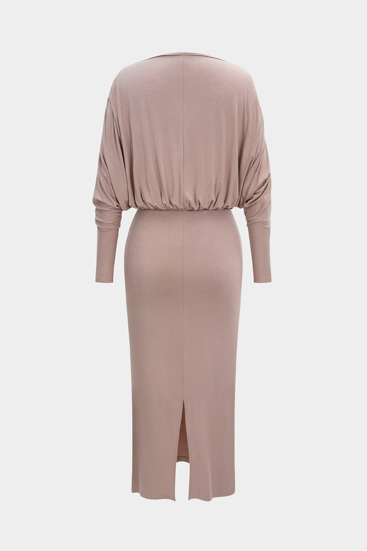 V-Neck Batwing Sleeve Ruched Maxi Dress