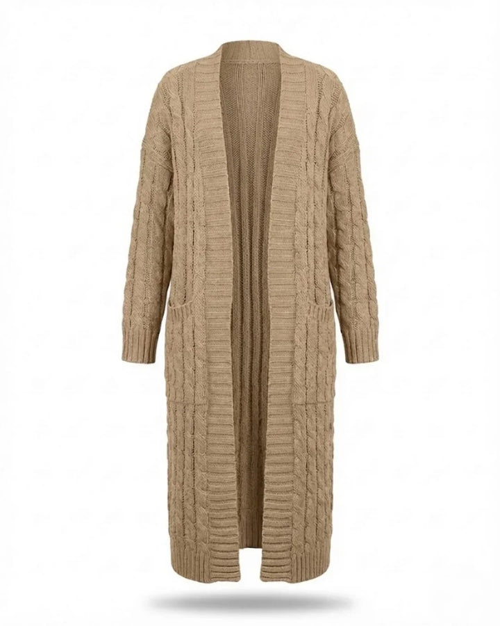 Indira™ | Extra-Long Cable-Knit Pocket Cardigan