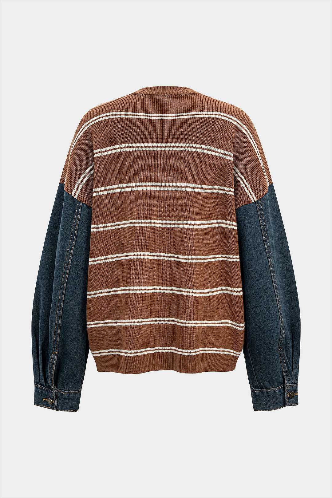 Knit Contrast Stripe Print Patchwork Long-Sleeve Top