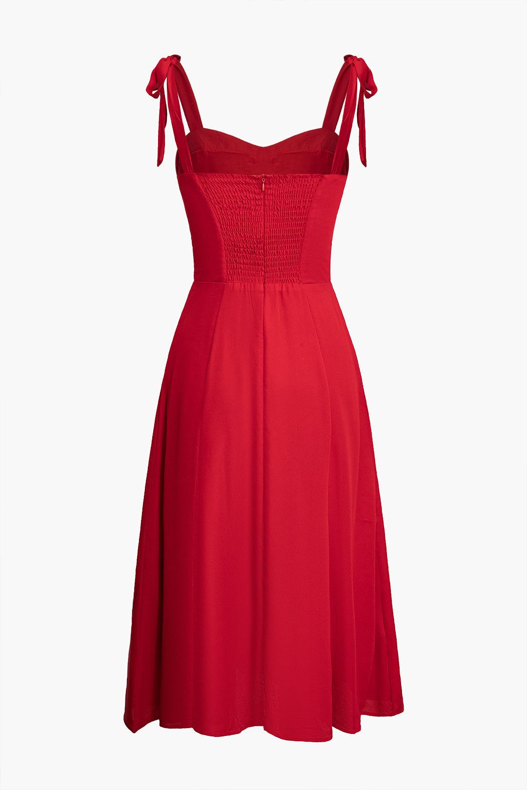 Tie Up Shirred Zipper Sleeveless Maxi Dress