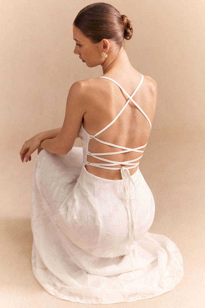 Jacquard Crossed Tie-Up Backless Sleeveless Maxi Dress