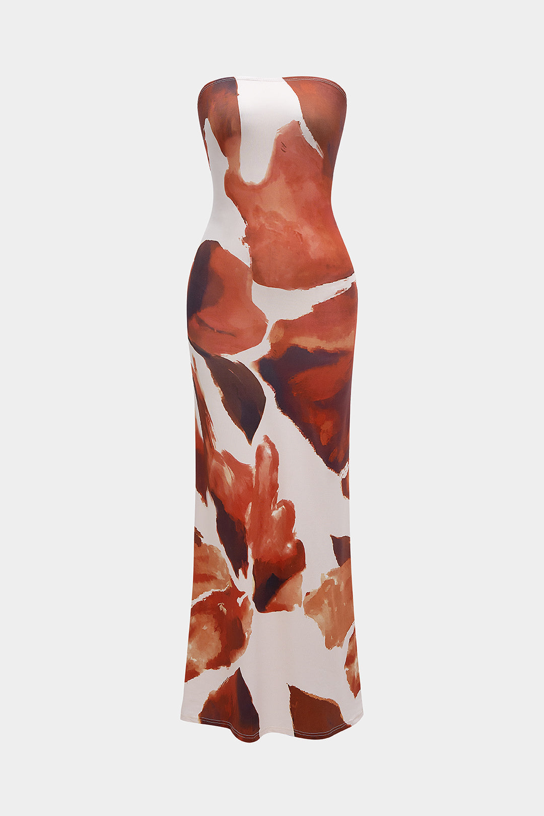 Graffiti Watercolor Floral Print Strapless Sleeveless Maxi Dress