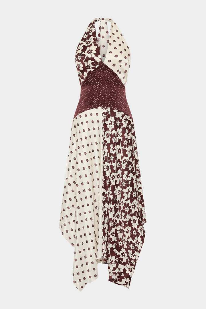 Floral Polka Dots Print Halter V-Neck Sleeveless Maxi Dress