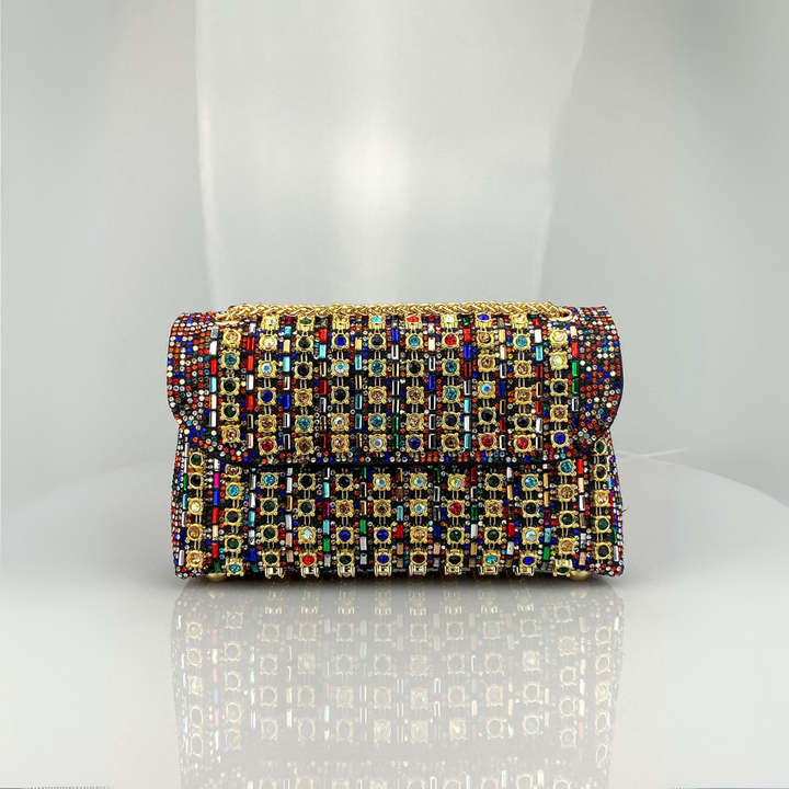 Lenny – Chic Chain Shoulder Bag with Colored Diamonds