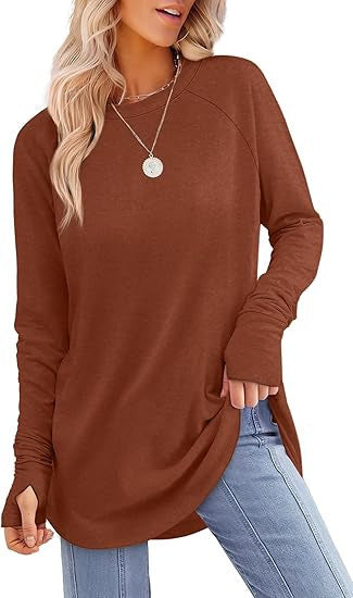 Filippa™ | Curved-Hem Raglan Long-Sleeve Top