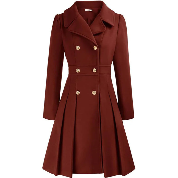 Alethea™ | Pleated Double-Breasted Fit-and-Flare Coat