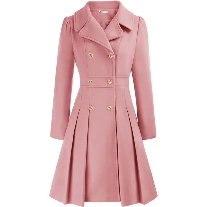 Alethea™ | Pleated Double-Breasted Fit-and-Flare Coat