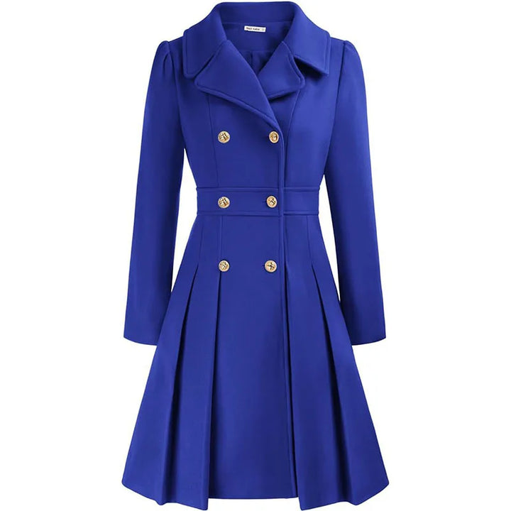 Alethea™ | Pleated Double-Breasted Fit-and-Flare Coat