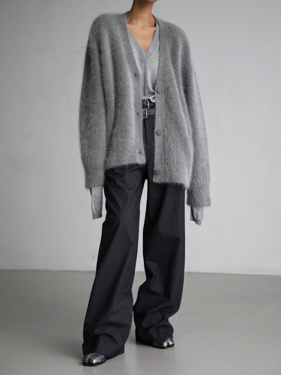 Fortunata™ | Fluffy V-neck button cardigan