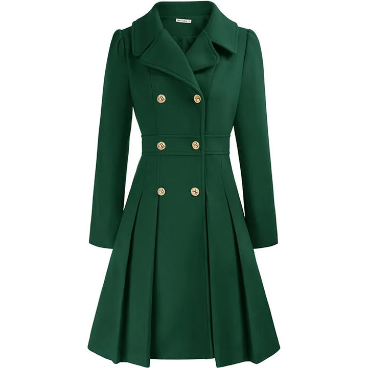 Alethea™ | Pleated Double-Breasted Fit-and-Flare Coat