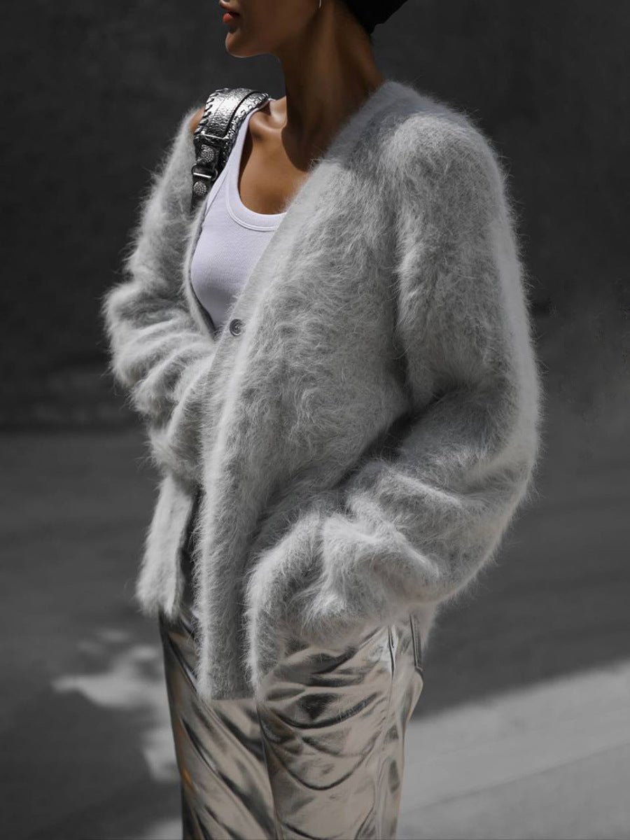 Fortunata™ | Fluffy V-neck button cardigan