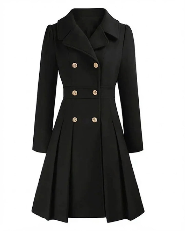 Sofia™ | Gold-Buttoned Double-Breasted Fit-and-Flare Coat
