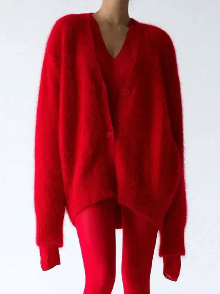Fortunata™ | Fluffy V-neck button cardigan