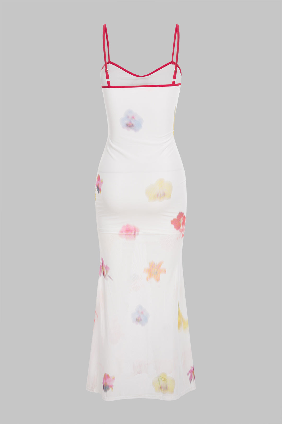 Contrast Floral Print Mesh Tie-Up Sleeveless Maxi Dress