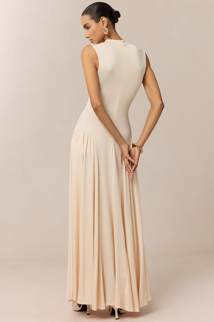 Mock Neck Ruched Sleeveless Maxi Dress