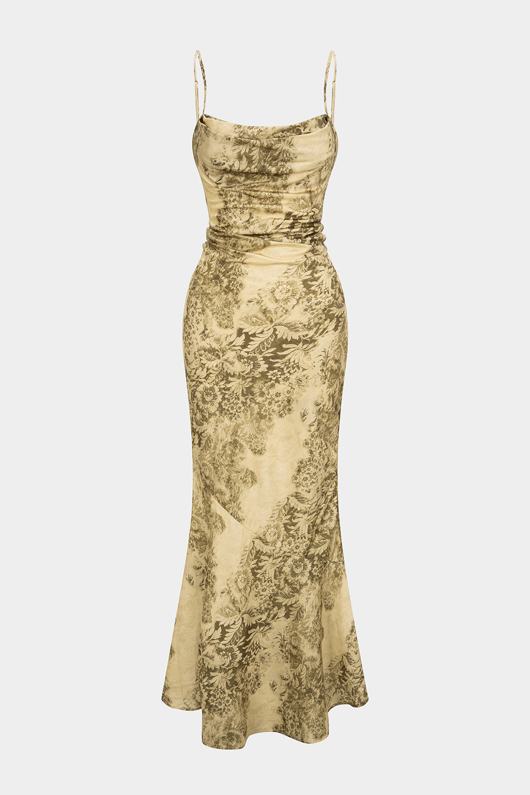 Floral Print Zipper Ruched Sleeveless Maxi Dress