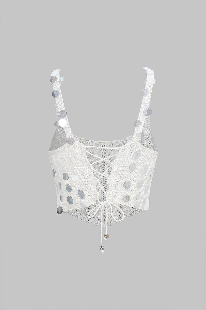Knit Sequined Tie Back Tank Top