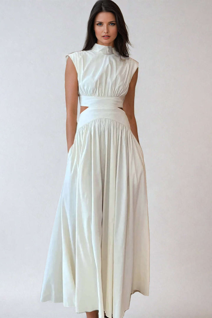 Mock Neck Cut Out Ruched Maxi Dress